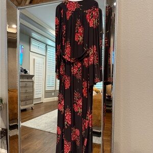 Free People Women's Floral Wild Laurel Maxi Dress Boho Chic Long Sleeve Size XS
